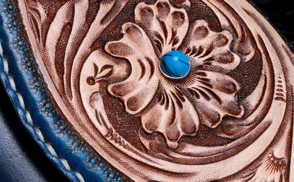 Handmade Leather Mens Tooled Floral Clutch Wallet Cool Wallet Long Wallets for Men Women