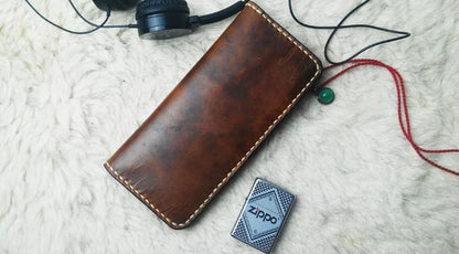 Vintage Coffee Leather Bifold Mens Long Wallet Leather Long Wallets for Men