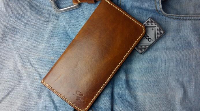 Vintage Tan Leather Bifold Mens Long Wallet Leather Long Wallets for Men