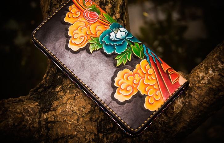 Handmade Leather Men Tooled White Tara Cool Leather Wallet Long Phone Clutch Wallets for Men