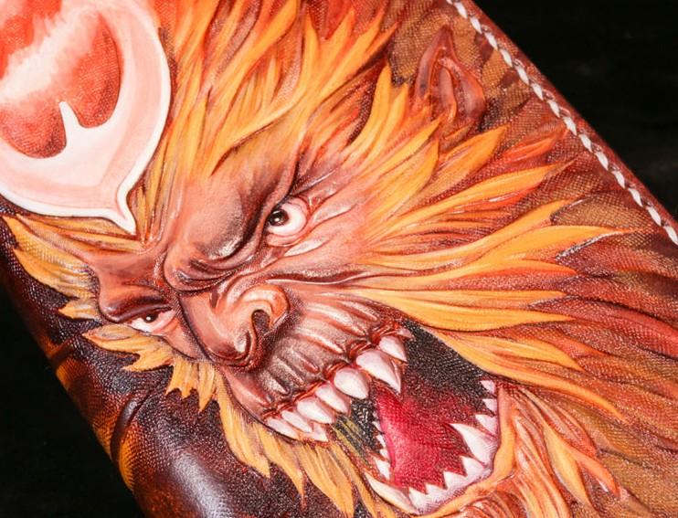 Handmade Leather Men Tooled Monkey King Cool Leather Wallet Long Phone Wallets for Men