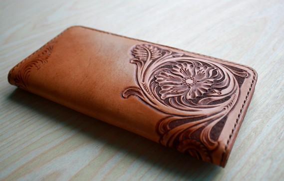 Handmade Leather Vintage Tooled Floral Mens Long Wallets Cool Long Wallet for Men