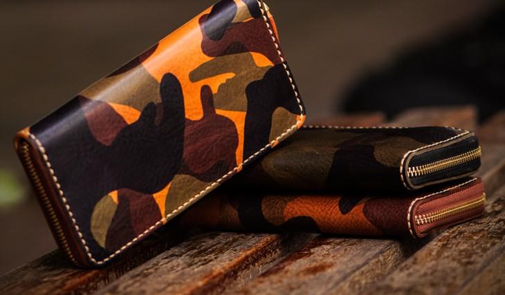 Handmade Leather Men Camouflage Cool Leather Wallet Long Phone Clutch Wallets for Men