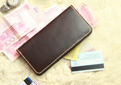 Vintage Leather Coffee Bifold Mens Long Wallet Leather Long Wallets for Men