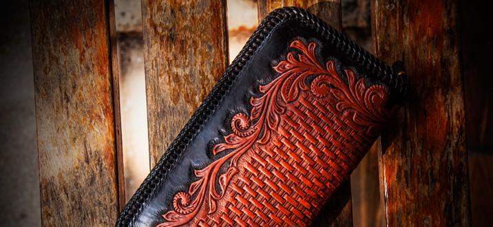 Handmade Leather Men Tooled Eagle Cool Leather Wallet Long Phone Clutch Wallets for Men