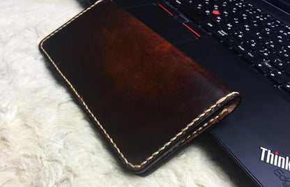 Vintage Leather Bifold Mens Long Wallet Coffee Leather Long Wallets for Men