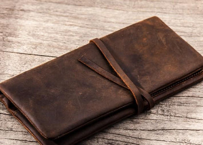 Vintage Leather Long Wallets for men Bifold Men Long Wallet