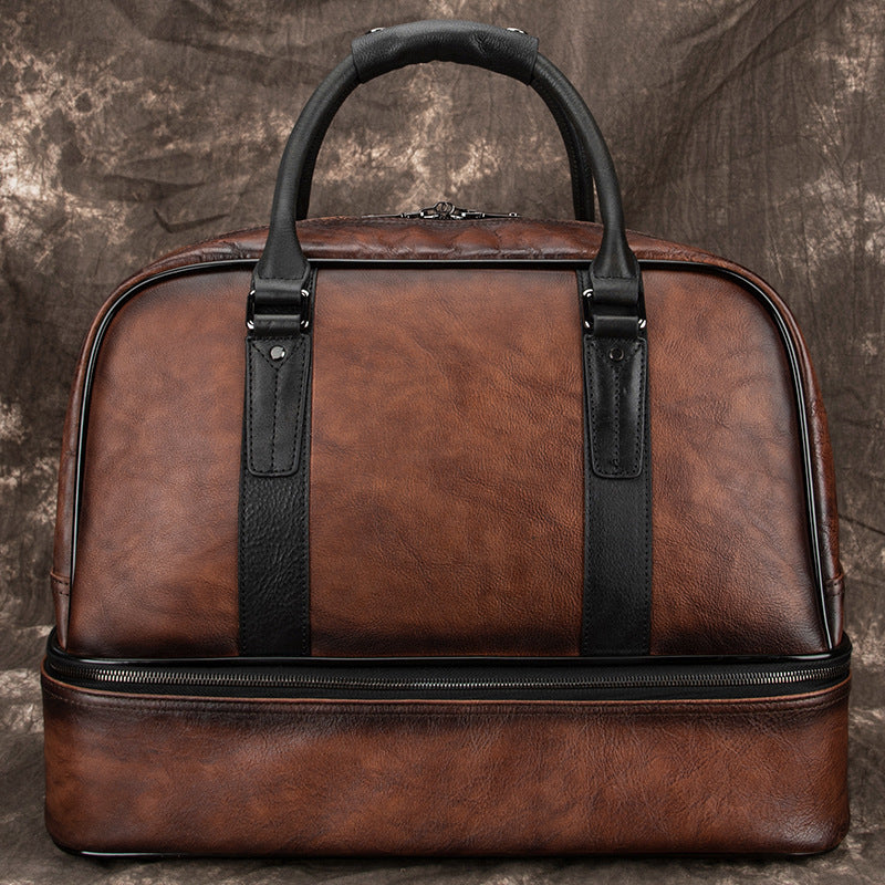 Casual Brown Leather Men Business Weekender Bags Handbag With Shoes Storage Travel Bags Overnight Bags For Men