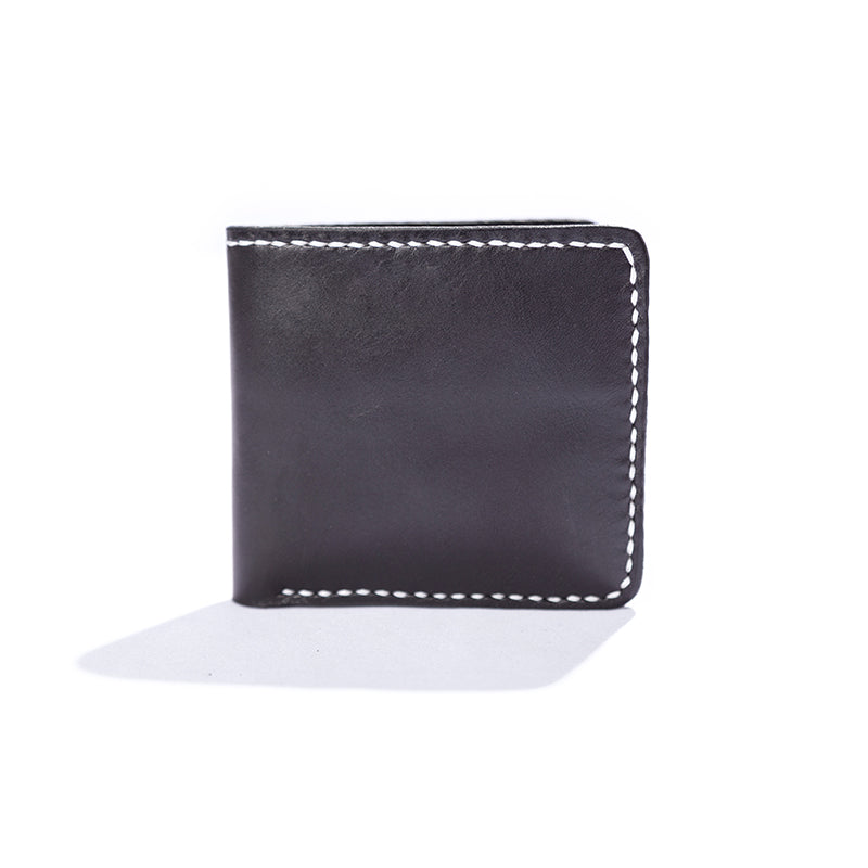 Black Handmade Leather Mens billfold Wallet Bifold Black Front Pocket Wallet Small Wallet For Men