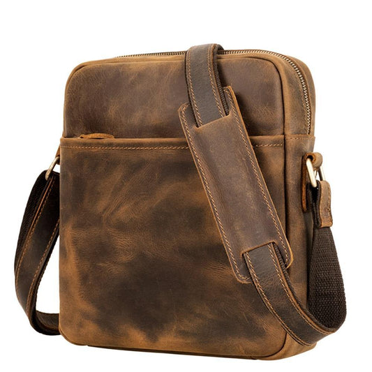 Vintage Leather Mens Small Vertical Courier Bag Brown Messenger Bag Side Bag Postman Bag For Men