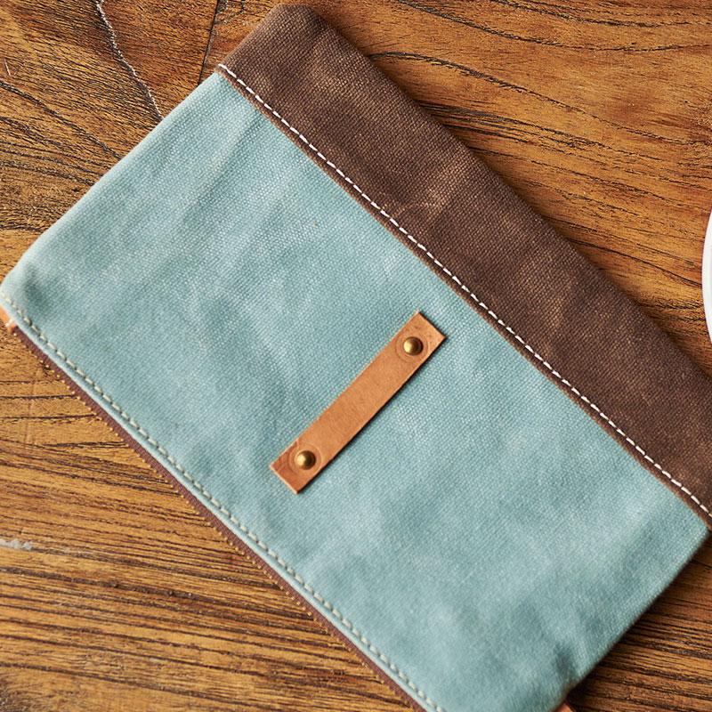 Slim Canvas Leather Mens Clutch Bag Zipper Wristlet Bag Purse for Men Women