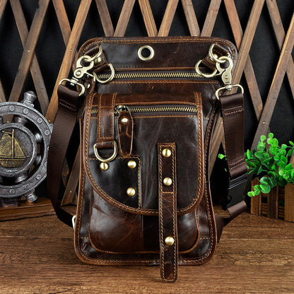 Cool Leather Brown Men's Biker Drop Leg Bag Belt Pouch Black Waist Bag Side Bag For Men