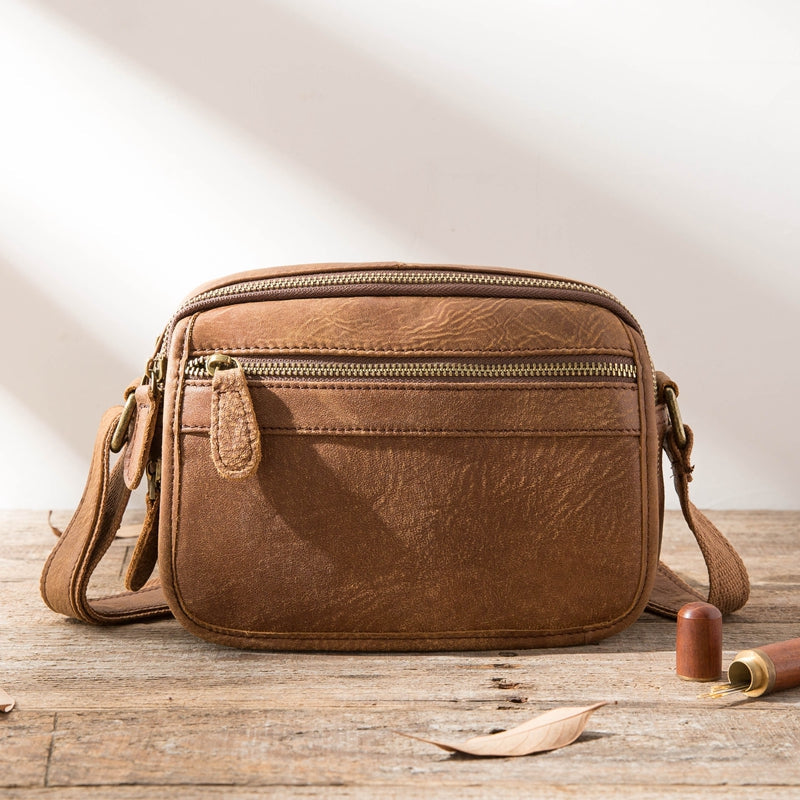 Brown Cool Leather Mens Side Bag Postman Bag Brown Small Messenger Bags Courier Bag for Men