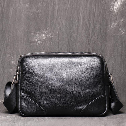 Black Leather Side Bag Mens Small Courier Bag Black Messenger Bag For Men