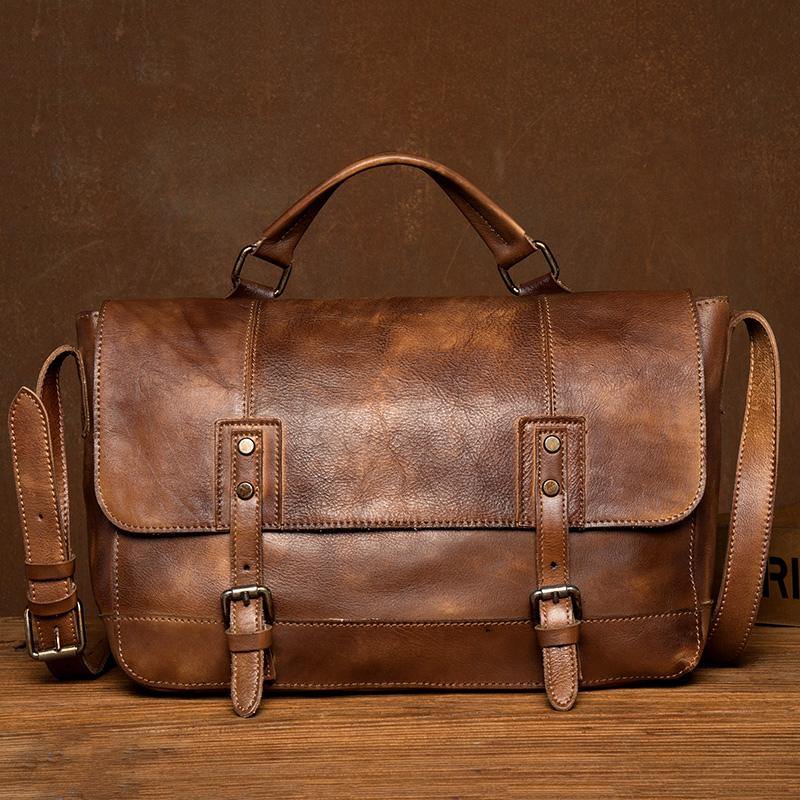 Brown Leather Mens 13 inches Briefcase Laptop Postman Bag Black Side Bag Courier Bag for Men