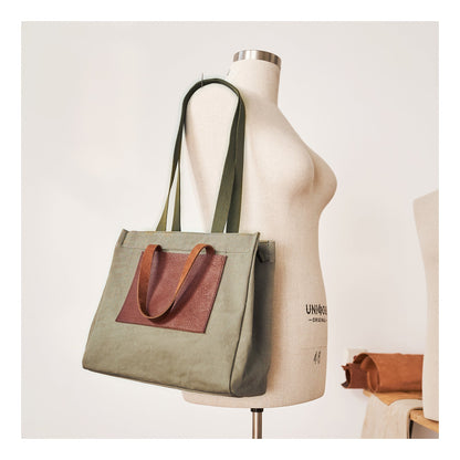 Vintage Canvas Leather Mens Tote Bag Green Tote Handbag Canvas Shoulder Tote for Men Women