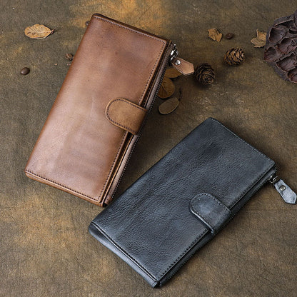 Brown Cool Leather Mens Long Wallet Phone Card Wallet Bifold Clutch Wallet for Men