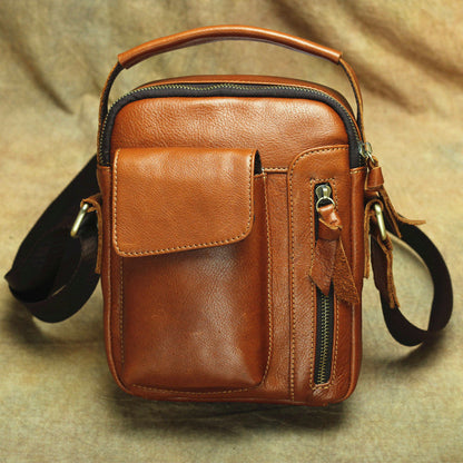 Brown Leather Men's Vertical Messenger Bag Side Bag Tablet Bag For Men