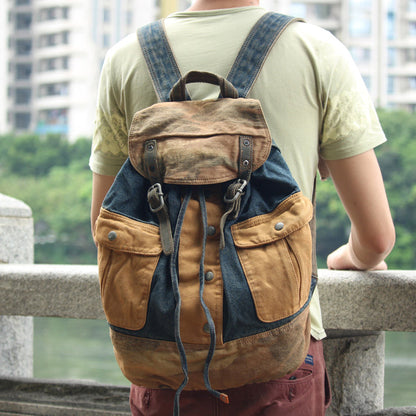 Fashion Denim Blue Mens Large Backpack Laptop Backpack Blue Jean Travel Backpacks For Men