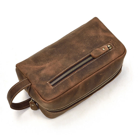 Portable Vintage Mens Leather Zipper Clutch Purse Bag Clutch Bag For Men