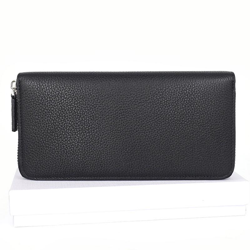 Black Mens Leather Zipper Long Wallet Phone Long Bifold Wallet for Men