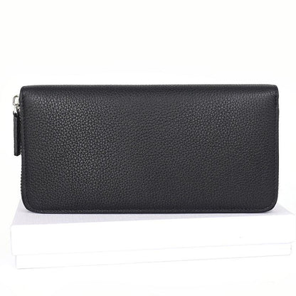 Black Mens Leather Zipper Long Wallet Phone Long Bifold Wallet for Men