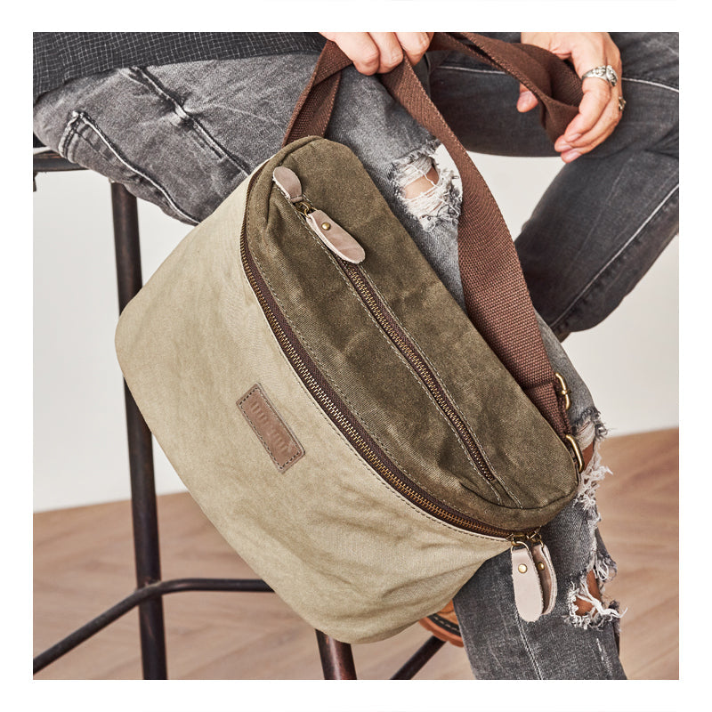 Cool Canvas Mens Messenger Bag Canvas Side Bag Chest Bag Saddle Canvas Courier Bag for Men