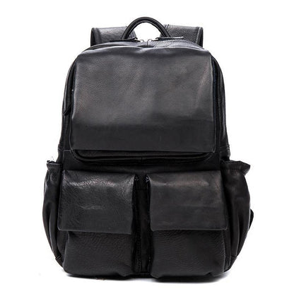 Cool Black Mens Leather 14 inches Computer Backpacks Cool Travel Backpacks School Backpack for men