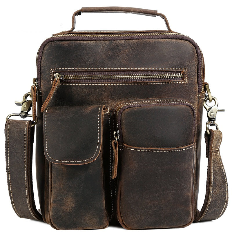 Casual Vintage Leather Mens Small Side Bag Small Messenger bag Small Crossbody Bag For Men