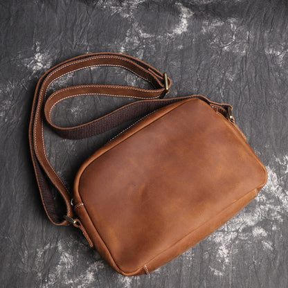 Vintage Small Brown Leather Men's Side Bag Black Courier Bag Messenger Bag For Men