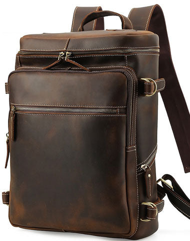 Cool Leather Vintage Dark Brown Mens 16inch Laptop Backpacks Vintage School Backpack Travel Backpack Bags for Men