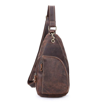 Vintage Brown Leather Sling Backpack Men's Sling Bag Chest Bags One shoulder Backpack For Men