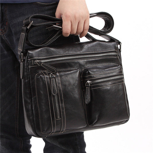 Fashion Black Leather Men's Professional Briefcase Handbag Black Side Bag Shoulder Bag For Men