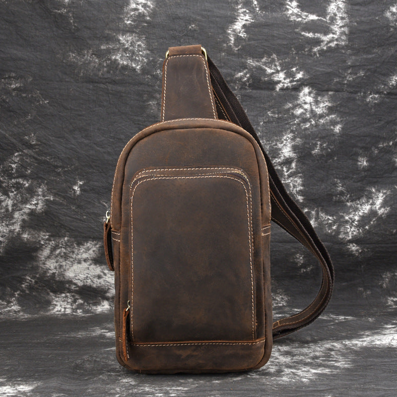 Brown Leather Men's Brown Sling Bag Sling Pack Chest Bag One Shoulder Backpack For Men