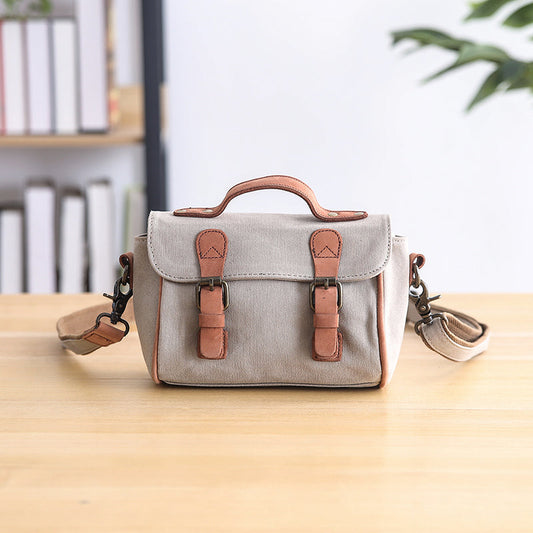 Canvas Leather Mens Womens Green Portable Side Bag Khaki Messenger Bag Small Courier Bag For Men