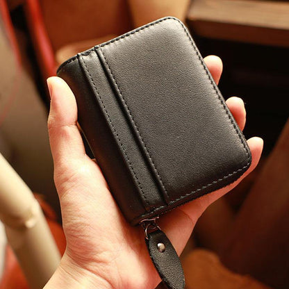 Black Leather Mens Card billfold Wallet Zipper Small Card Wallet Card Holders For Men