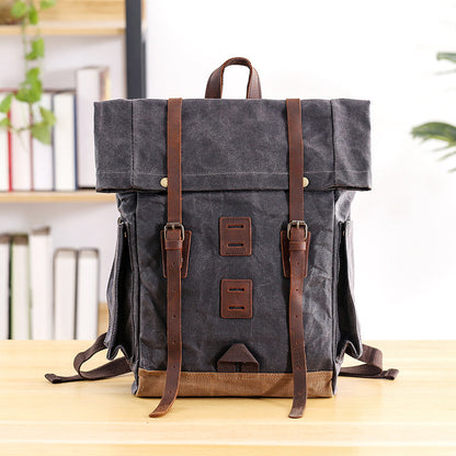 Waxed Canvas Leather Mens 16¡®¡¯ Army Green Backpack Travel Backpack Gray Hiking Backpack for Men