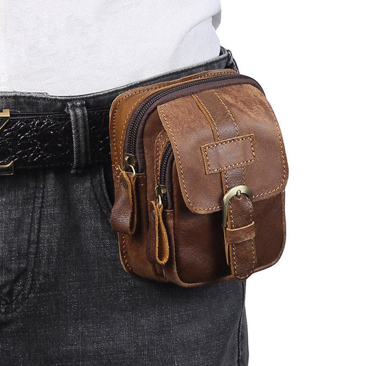 Vintage Brown Leather Men's Cell Phone Holster Belt Pouch Belt Bag For Men