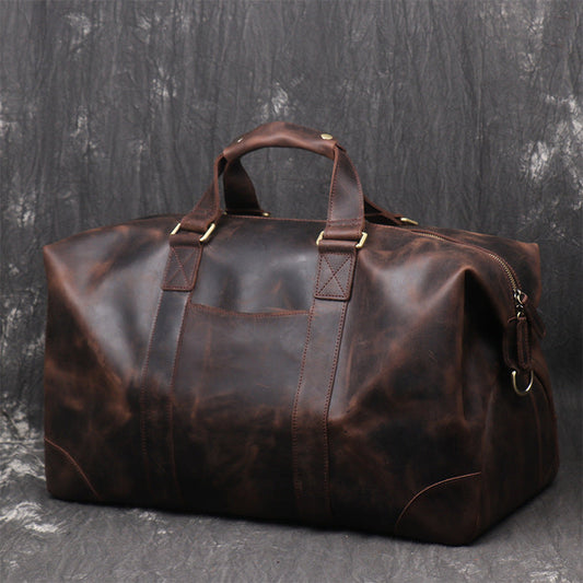 Vintage Large Leather Men's Travel Bag Overnight Bag Weekender Bag For Men