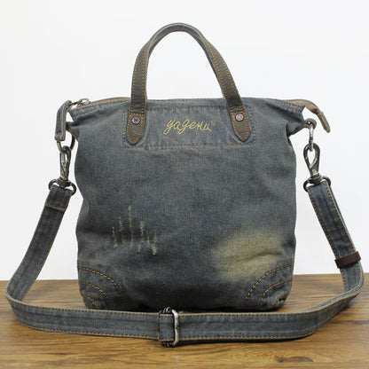 Denim Blue WOmens Mens Messenger Bag Vertical Tote Shoulder Bag Jean Courier Bag Handbag