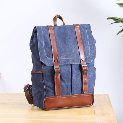 Denim Blue Waxed Canvas Mens Large 14'' Laptop Backpack College Backpack Hiking Backpack for Men