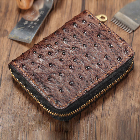 Cool Brown Leather Mens Zipper Bifold Small Wallet Card billfold Wallet For Men