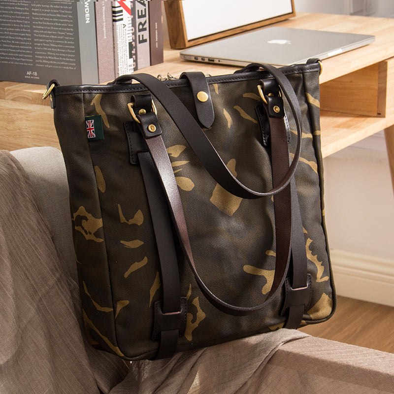 Waxed Canvas Mens Womens Handbag 14'' Tote Bag Camouflage Shoulder Bag Tote Purse For Men