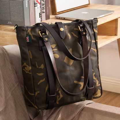 Waxed Canvas Mens Womens Handbag 14'' Tote Bag Camouflage Shoulder Bag Tote Purse For Men