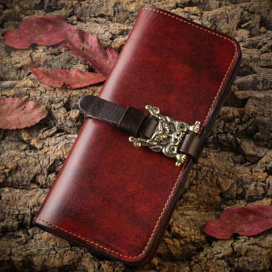 Handmade Leather Mens Clutch Wallet Cool Leather Wallet Long Phone Wallets for Men