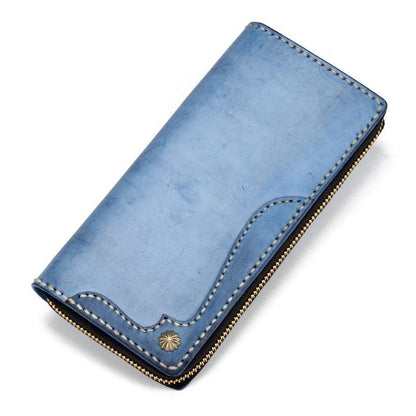 Handmade Leather Mens Clutch Wallet Cool Takahashi Wallet Long Zipper Wallets for Men