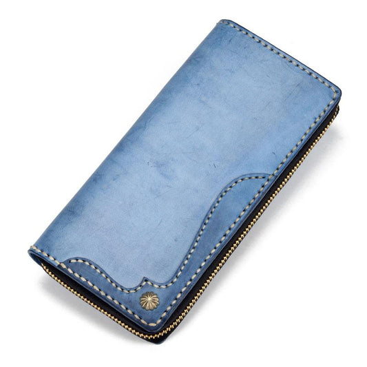 Handmade Leather Mens Clutch Wallet Cool Takahashi Wallet Long Zipper Wallets for Men