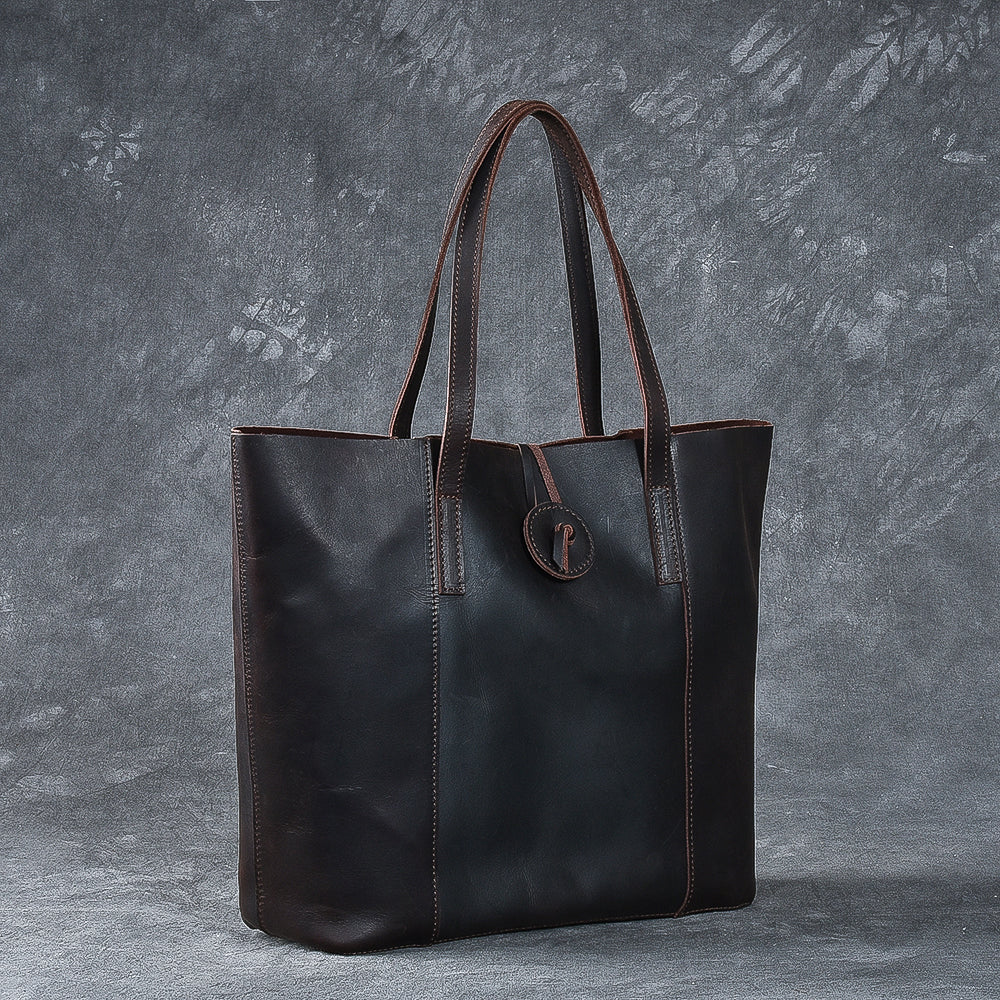 Leather Mens Womens 13' Large Shoulder Bag Vintage Coffee Tote Bag Large Side Bag For Men