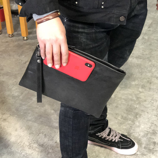 Fashion Business Black Large Leather Mens Long Wallet Wristet Wallet Clutch Wallet Hand Bag For Men