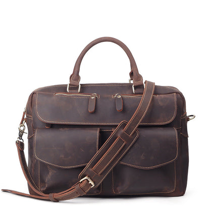 Vintage Brown Leather Men's 15'' Computer Briefcase Handbag Professional Briefcase For Men